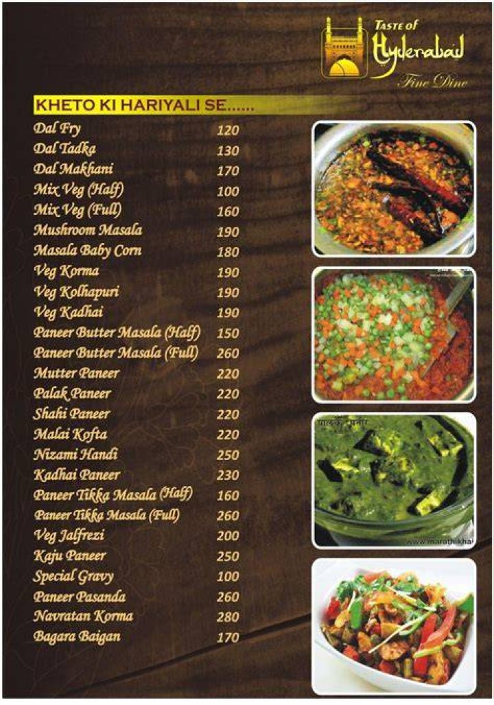 Menu of Taste Of Hyderabad, Dhole Patil Road, Pune Dineout discovery