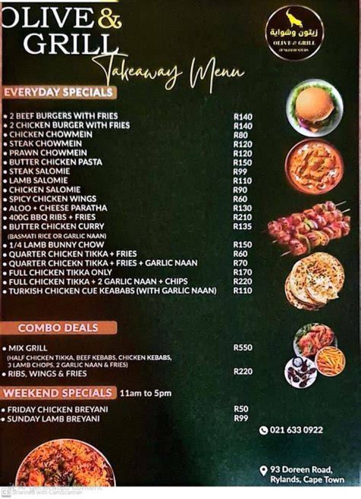 Order Olive & Grill, Rylands Menu Delivery Online Cape Town Menu
